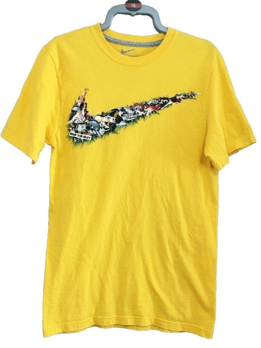 Nike T shirt Size Small Yellow Swoosh Logo Short Sleeve Crew Neck Tee